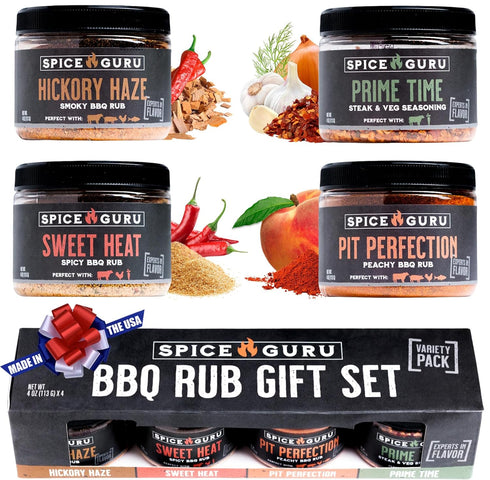 Spice Guru BBQ Rub Gift Set 4 Flavor Barbecue Seasoning Sampler Mens