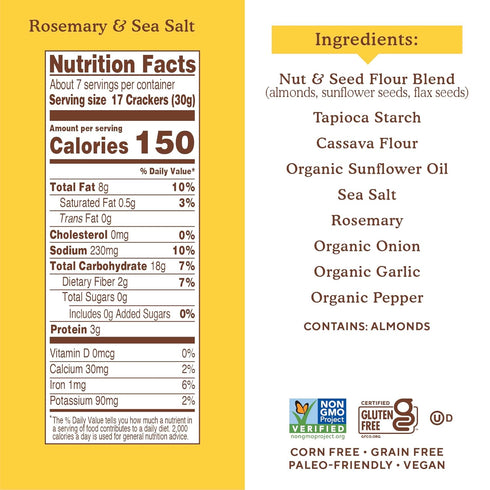 7 (Pack 2) Simple Mills Almond Flour Crackers, Family Size, Rosemary & Sea Salt - Gluten Free, Vegan, Healthy Snacks