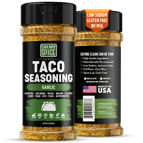 Taco Seasoning Mix - Gluten Free & Low Sodium Garlic Powder Blend for Tacos, Fajitas & Burritos, 4.7oz