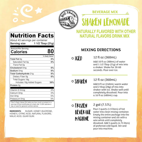 2 (Pack 1) Big Train Shaken Lemonade Beverage Mix, Pound