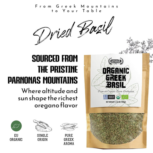 (3.52 oz), Apsogo Organic Greek Basil Premium Dried Basil Leaves for Cooking Pure Aromatic Herb Seasoning for Pizza