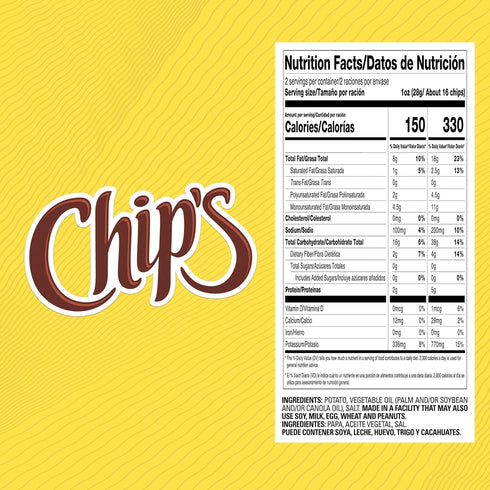 2.29 oz (Pack 4) Chips Salted Potato Chips, Classic Crunch, Mexican-Style Snack, Snack Size Bag
