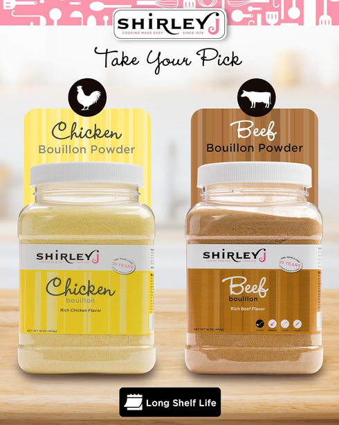 30+ 4.75lb Shirley J Rich Beef Bouillon Powder, Multi-Use Soup Base & Lower Sodium Bouillon Replaces Cartons of Broth