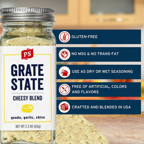 PS Seasoning Grate State - All-Purpose Cheese Seasoning Blend for Appetizers, Pasta, Popcorn, Nachos, Garlic Bread