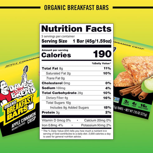 5 Count Dave's Killer Bread Apple Cinnamon Crisp Naturally Flavored Organic Breakfast Bars