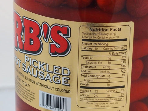 Herbs (1 39 Count RED HOT Pickled Sausage Gal. Jar) Beef & Chicken No Pork ( From Jersey Candy Company)
