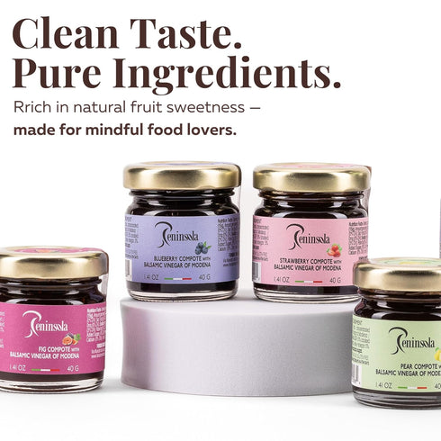 Pack 4 PENINSOLA Balsamic Compote of - Fruit Spread with Balsamic Vinegar of Modena, Italian Gourmet Tasting Kit (Fig