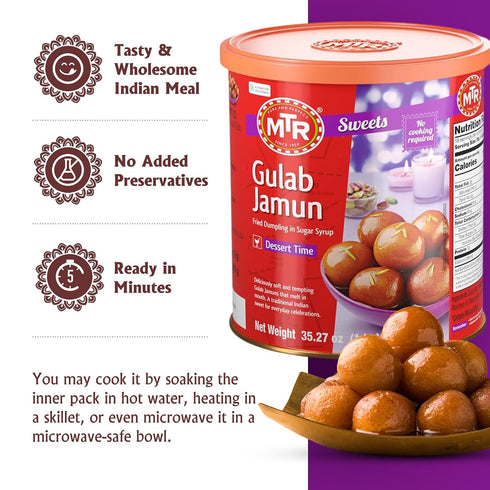 35.7 oz (Pack 2) MTR Gulab Jamun - Traditional Indian Sweet Soft & Melt-in-the-Mouth Texture Easy to Prepare at Home No
