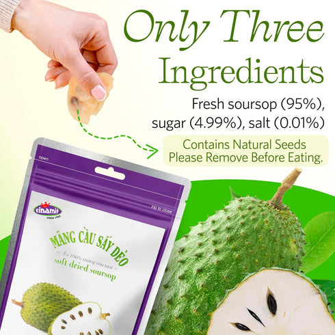 3.5 oz Vinamit Soft Dried Soursop | Soursop Fruit bag | Natural Tropical Fruit Snack | Vegan, Gluten-Free, Non-GMO |
