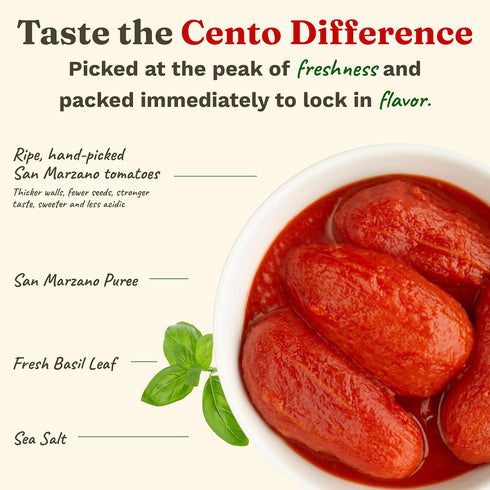 28 Oz, Cento Certified San Marzano Whole Peeled Tomatoes, Canned Plum Tomatoes in Thick Puree with Basil, Grown
