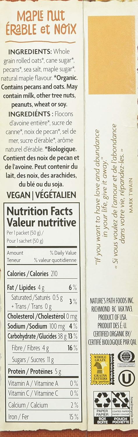 1.76 (Pack 8) Natures Path, Oatmeal Pouches Maple Nut Organic Ounce