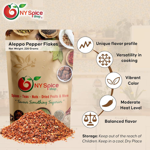 NY SPICE SHOP Aleppo Pepper Flakes - 8 Ounce Crushed Turkish Chili Pepper, Unique Seasoning for Mediterranean Cuisine