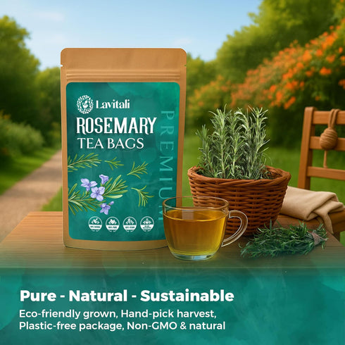 LaVitali 120 100% , Rosemary Leaves Tea Bags | bags, Pure Herbal Tea | Caffeine-Free, No Sugar, Eco-Friendly Filter