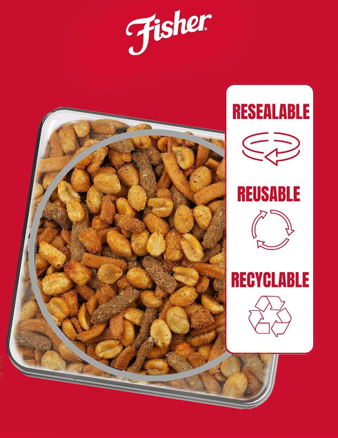29.5 oz (Pack 4), Fisher Snack Spicy Cajun Trail Mix, of Resealable Jar, Bold & Crunchy Snack Mix with Peanuts, Corn