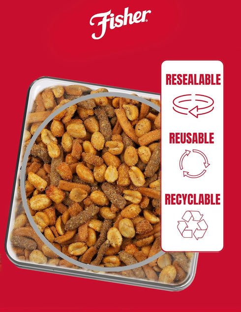 29.5 oz (Pack 1), Fisher Snack Spicy Cajun Trail Mix, of Resealable Jar, Bold & Crunchy Snack Mix with Peanuts, Corn