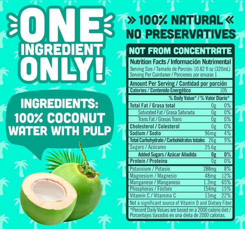 100% 10.8 oz (Pack 12) NILO Pure Coconut Water | NO Sugar added | GMO FREE | NOT from Concentrate |