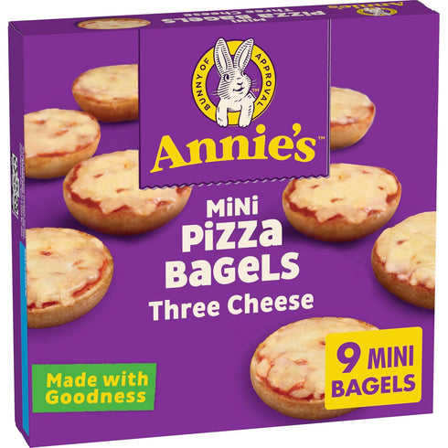 Annie's Frozen Mini Pizza Bagels, Three Cheese, Snacks, 9 Ct, 6.65 oz