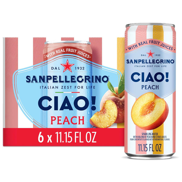 Sanpellegrino CIAO! Peach Sparkling Water, Low-Calorie Italian Sparkling Water with Real Fruit
