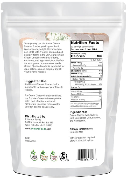 1 lbs Z Natural Foods Cream Cheese Powder, Instant Shelf Stable Cream Cheese, Made in USA