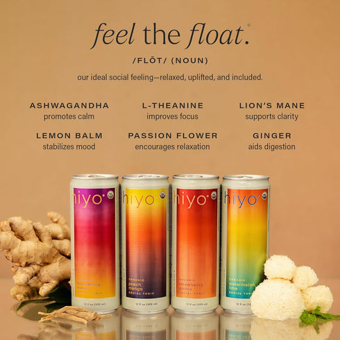 12 Pack Hiyo Organic Social Tonic- Passion Fruit Tangerine, N.A. Functional Seltzer, Sparkling Water Crafted