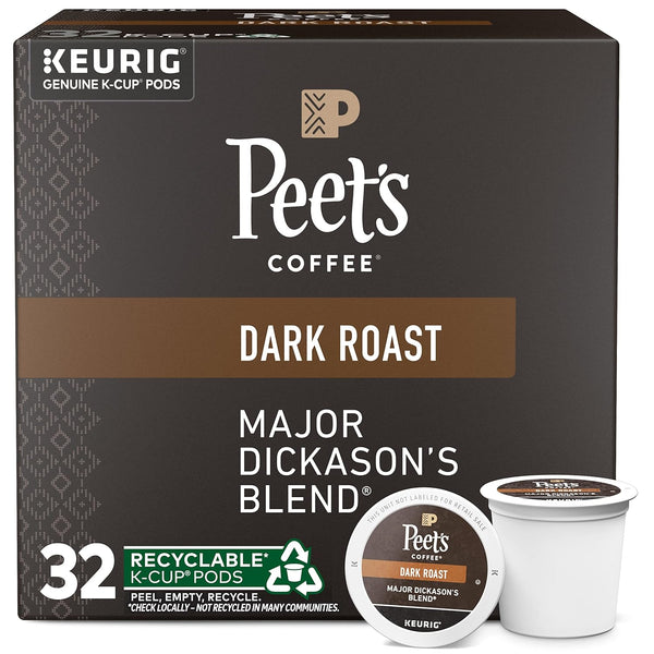 Peet's Coffee Dark Roast K-Cup Pods - Major Dickason's Blend, 32 Count (1 Box of 32 Pods for Keurig)