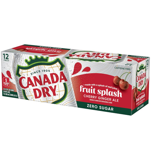 12 oz. 12 Pack (Pack 2) Canada Dry Zero Sugar Cherry Ginger Ale Fruit Splash Soda, fl. Cans