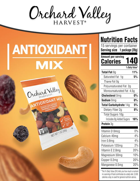1 (Pack 15), Orchard Valley Harvest Antioxidant Mix, Ounce Bags of Almonds, Cranberries, Blueberries, Cashews