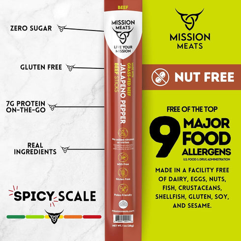 (12 Count) (12 Count) Mission Meats Grass Fed Beef Sticks, Jalapeno and Certified Organic Beef Sticks, Original Bundle