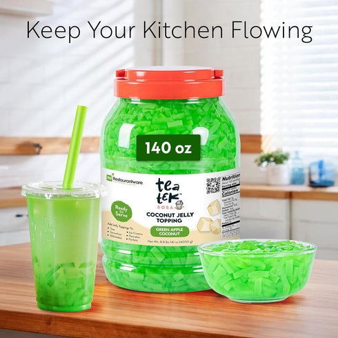 TEA TEK 8.8 1 Count Pound Coconut Jelly Green Apple Coconut Boba Jelly Jars - No Cooking Required, For Various