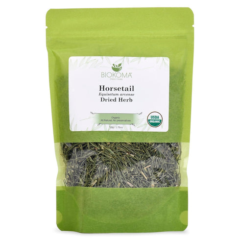Biokoma Pure Organic Horsetail Dried Leaves 50g, Resealable Moisture Proof Pouch, USDA Certified Herbal Tea