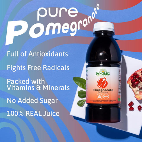 16oz Dynamic Health Pomegranate Juice Concentrate, Natural Antioxidants and Polyphenols, No Additives or Preservatives
