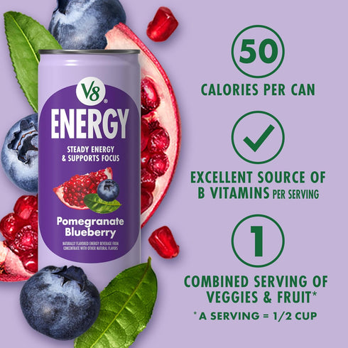 V8 8 oz (6 Pack) +Energy Pomegranate Blueberry Juice Energy Drink, fl Can