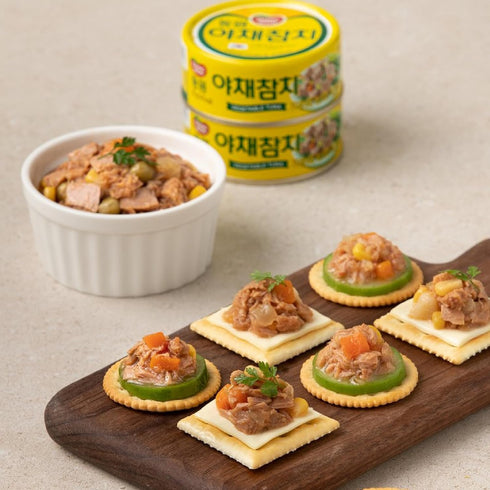 90g 5 Dong-Won Korean Tuna Can with Vegetables x - Canned Tuna in Water for Gimbab, Pasta, Salads & Sandwiches