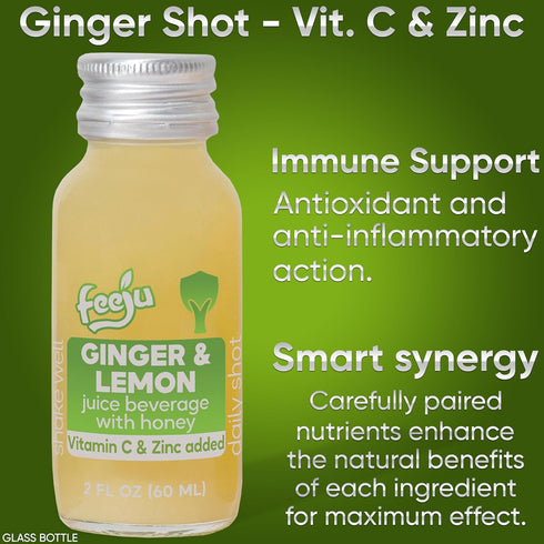 15 60ml Immunity Pcs Lemon & Ginger Shots with Honey - Hand-squeezed Shots for Digestion and Energy Boost No Allergens