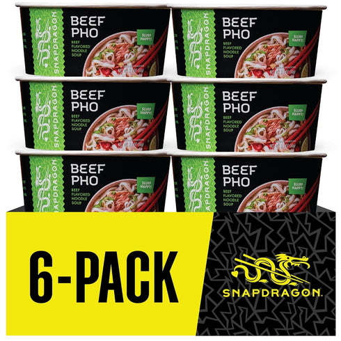 6-Pack 3-Minute Snapdragon Pho Bowls - Instant Noodles with Slurpable Vietnamese Beef Pho Broth and Gluten Free Rice