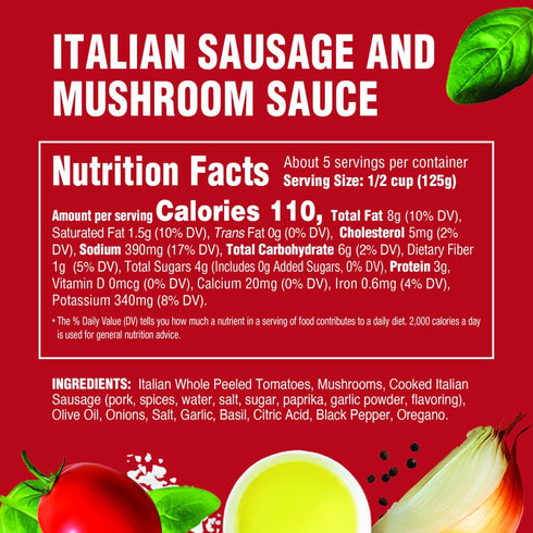 Rao's Homemade Sausage and Mushroom Sauce, 24 oz, All Purpose Tomato Sauce, Keto Friendly, Premium Quality from Italy