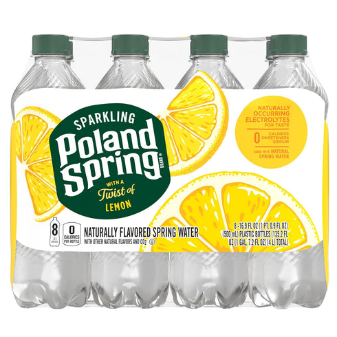 Poland Spring Sparkling Water, Lively Lemon, 16.9 Fl Oz (Pack of 8)