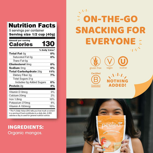 7 Oz (Pack 1) Peeled Snacks Organic Dried Fruit Healthy, Vegan Snacks for On-the-Go Lunch and More Mango