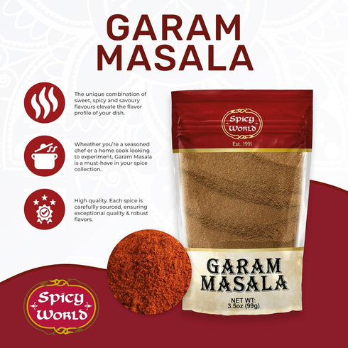 Spicy World 3.5 Oz Garam Masala Powder | Salt Free, Vegan | Indian Origin | Garam Masala Spice Powder