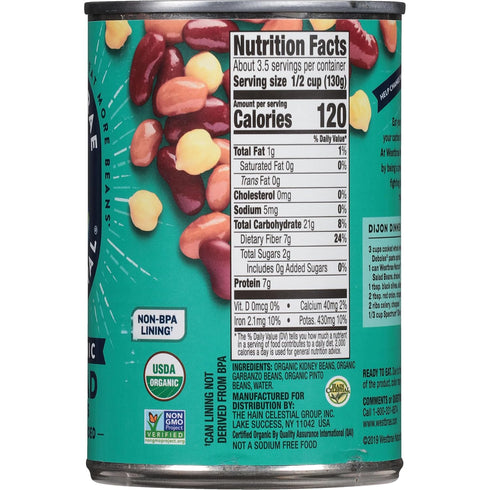 15 oz (Pack 12) WESTBRAE Natural Organic Salad Beans,No Salt Added, Source of Plant Based Protein and Fiber, Low Fat