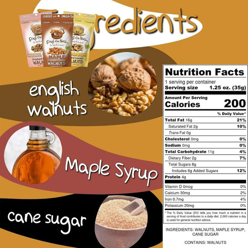 Packs, 3 1.25 oz (12 Pack) Crazy Go Nuts Maple Walnuts - Glazed Walnuts for Snacking, Candied Walnut Pieces Bulk