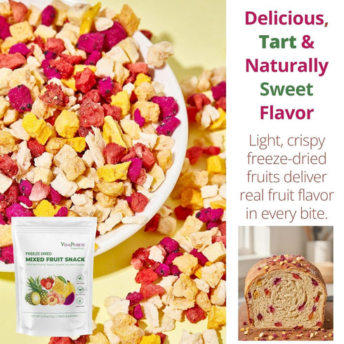 5.29oz 100% Freeze Dried Mixed Fruits - Real Crunchy Mixed Dehydrated Fruit Cubes with Strawberry, Dragon Fruit, Peach