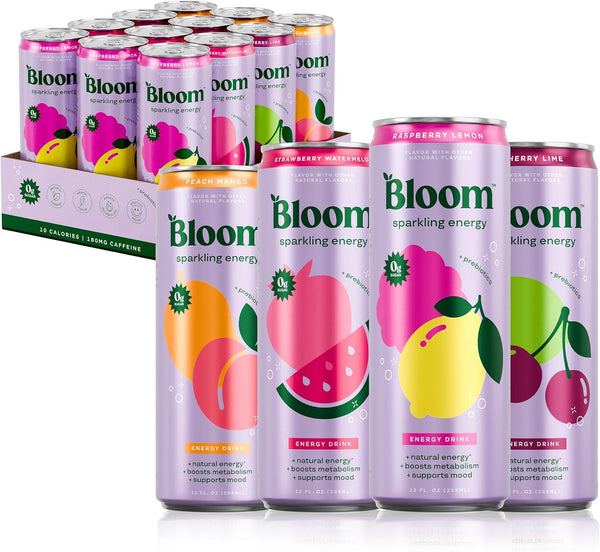 Bloom Nutrition Sparkling Energy Drink - Variety Pack - Natural Caffeine, Zero