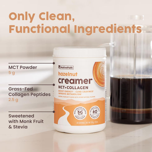 (7.6OZ) NativePath Keto Coffee Creamer Powder Hazelnut Keto-Friendly, Non-Dairy & Low Sugar Creamer. Made