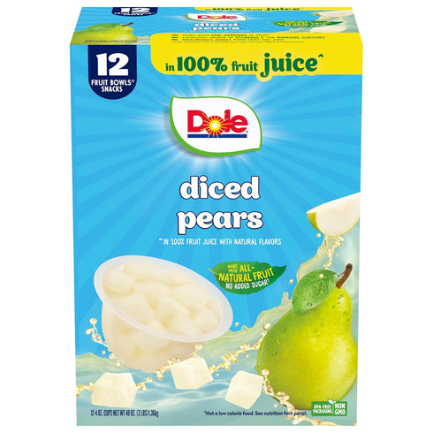 Dole Diced Pears in 100% Juice - Dole Fruit Bowls Snacks -