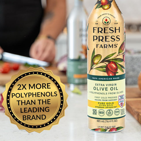 16.4 Oz (Pack 2), 100% Whole30, Packaging Fresh Press Farms Cold Pressed High Polyphenol Pure Gold Extra Virgin Olive
