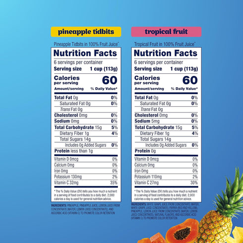 100% Pack 4 oz 12 Pack Dole Pineapple Tidbits and Tropical Fruit in Juice Variety - Dole Fruit Bowls Snacks - Bowls