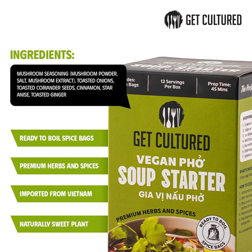 3.2 oz (10-12 Get Cultured Box Vegan Pho Soup Starter, Authentic Vietnamese Vegan Broth Base with Curated Herbs