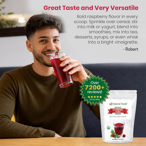 1 lb Z Natural Foods Organic Red Raspberry Juice Powder - Antioxidant-Rich Superfood - Powdered Raspberries for Baking