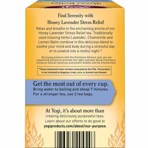16 Pack (4 Packs) Yogi Tea Honey Lavender Stress Relief - Bags per - Organic Chamomile Lavender Tea - Includes Lemon